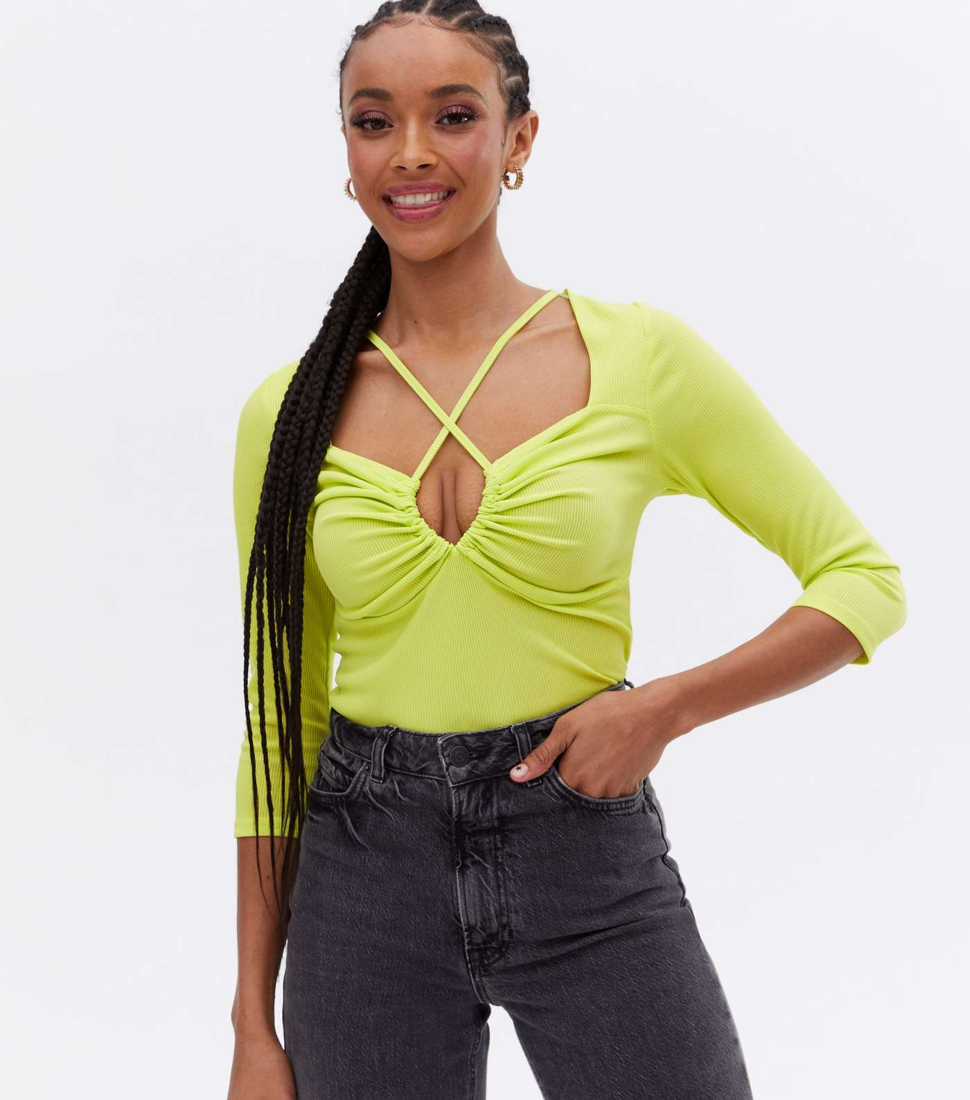 Light Green Ribbed Strappy Cut Out Top