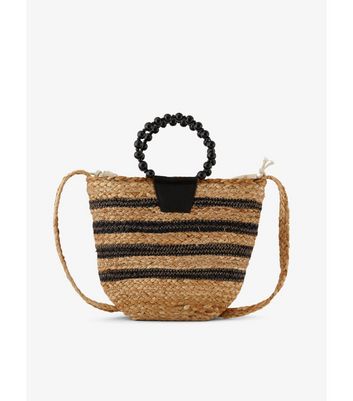 shop for PIECES Black Stripe Straw Effect Shoulder Bag New Look at Shopo