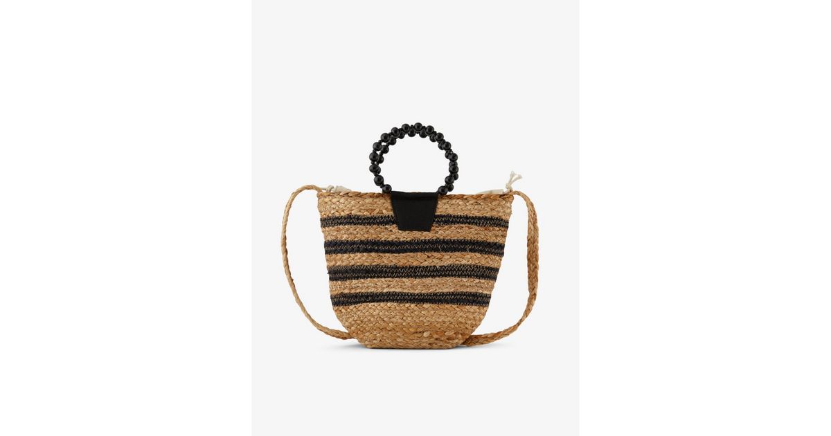 PIECES Black Stripe Straw Effect Shoulder Bag New Look