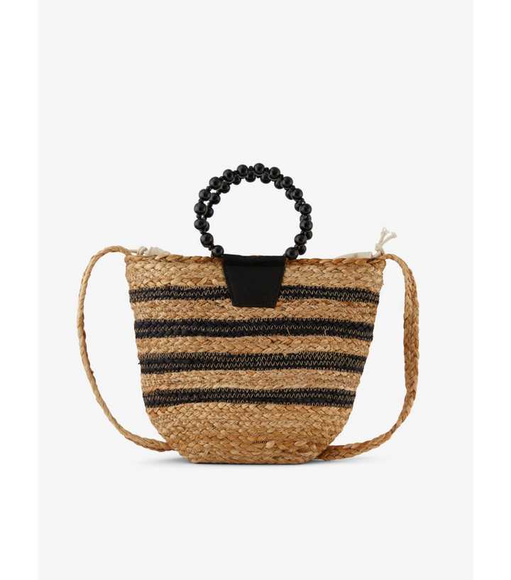 New Look woven straw bag in black