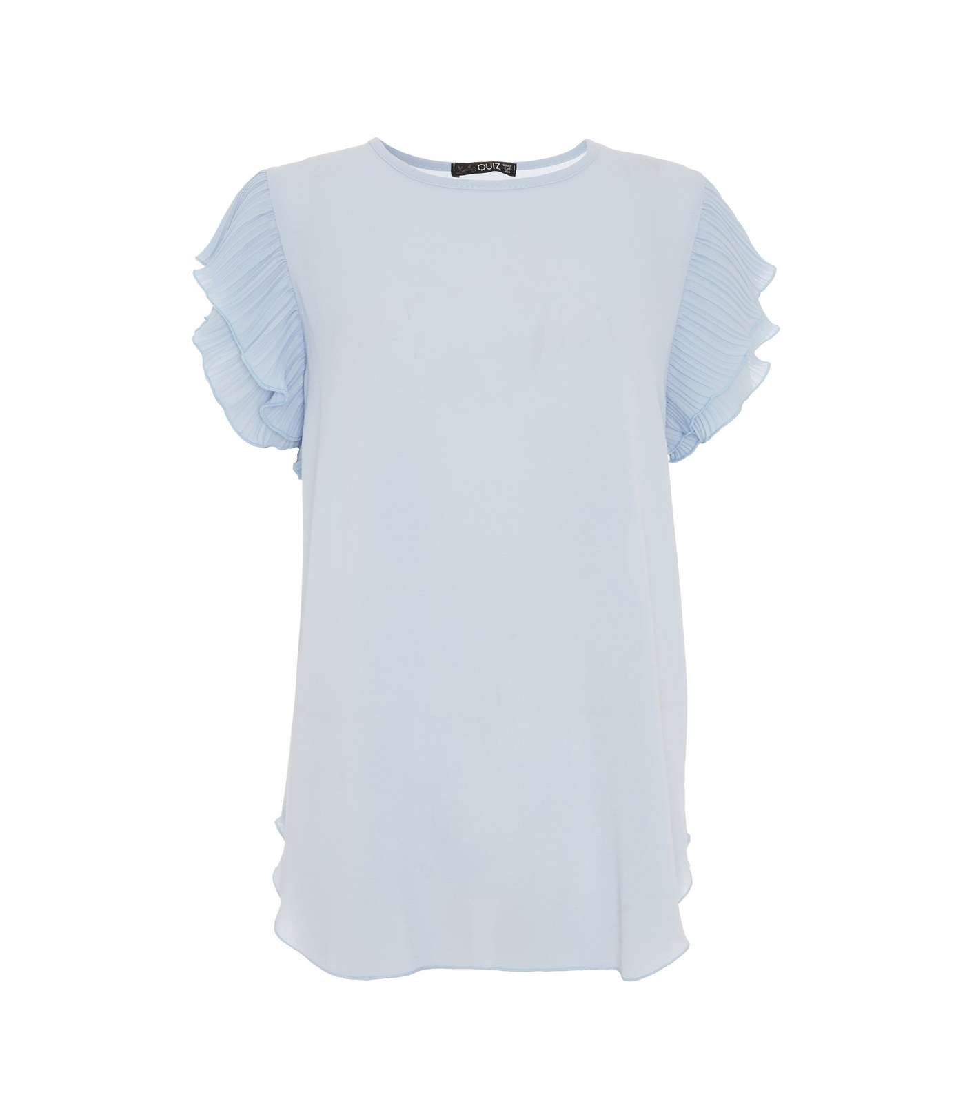 QUIZ Pale Blue Pleated Frill Sleeve Top Image 4