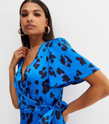 Blue leopard wrap clearance dress