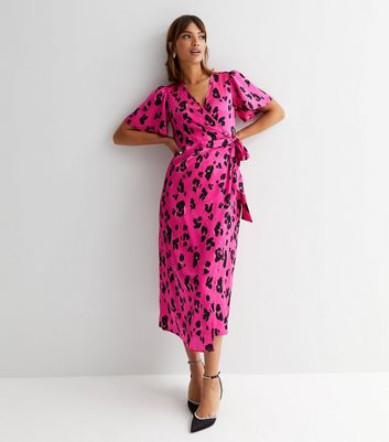 pink leopard print wrap dress