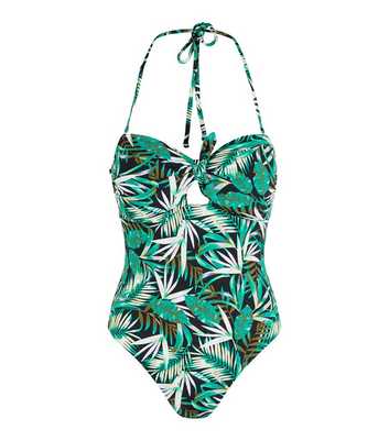 PIECES Green Tropical Halter Swimsuit