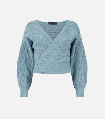 Mela Pale Blue Cable Knit Wrap Jumper New Look