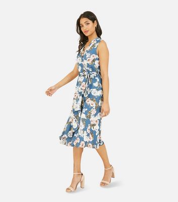 Blue floral hot sale satin dress