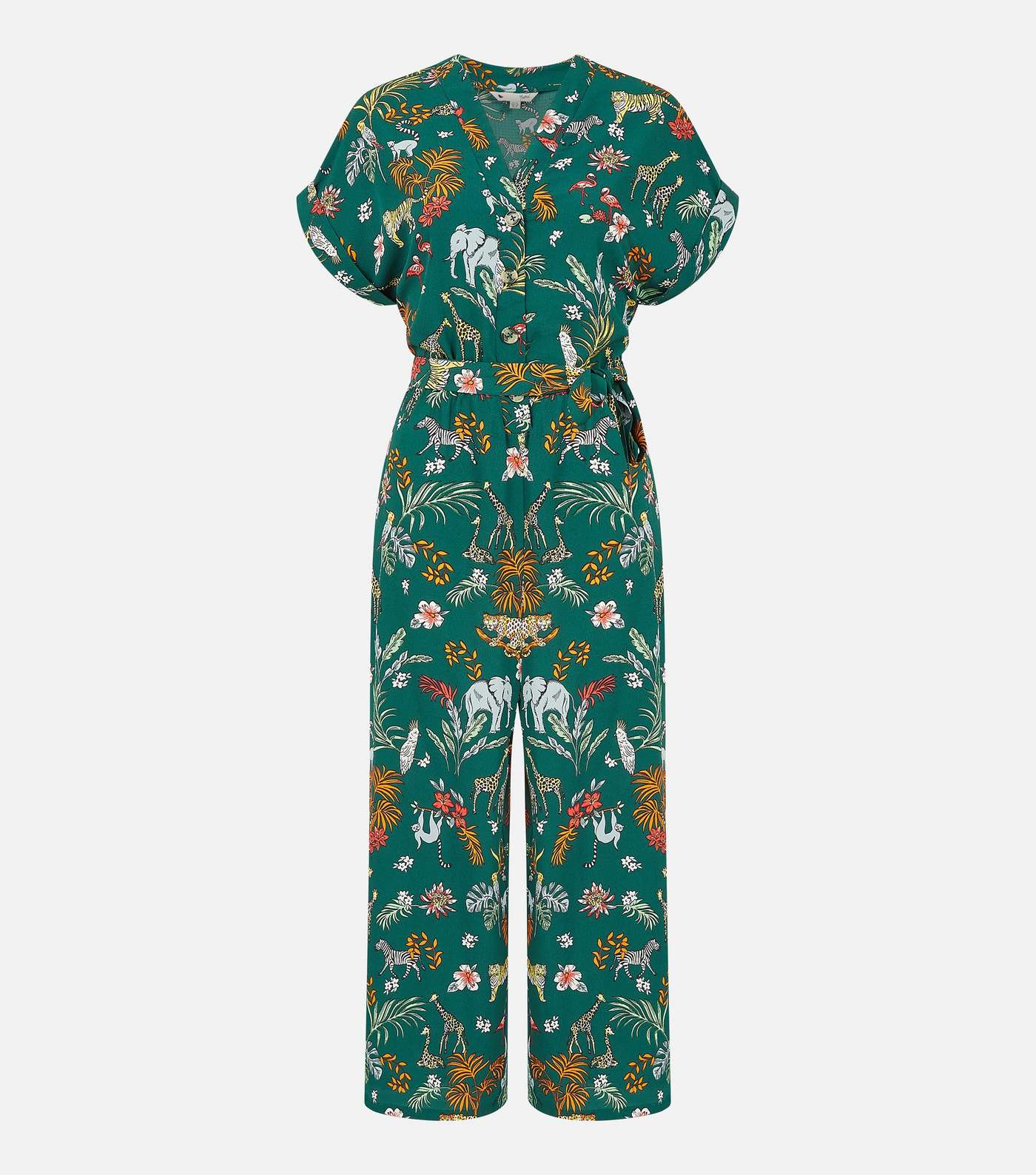 Yumi Green Animal Print Belted Crop Jumpsuit Image 5