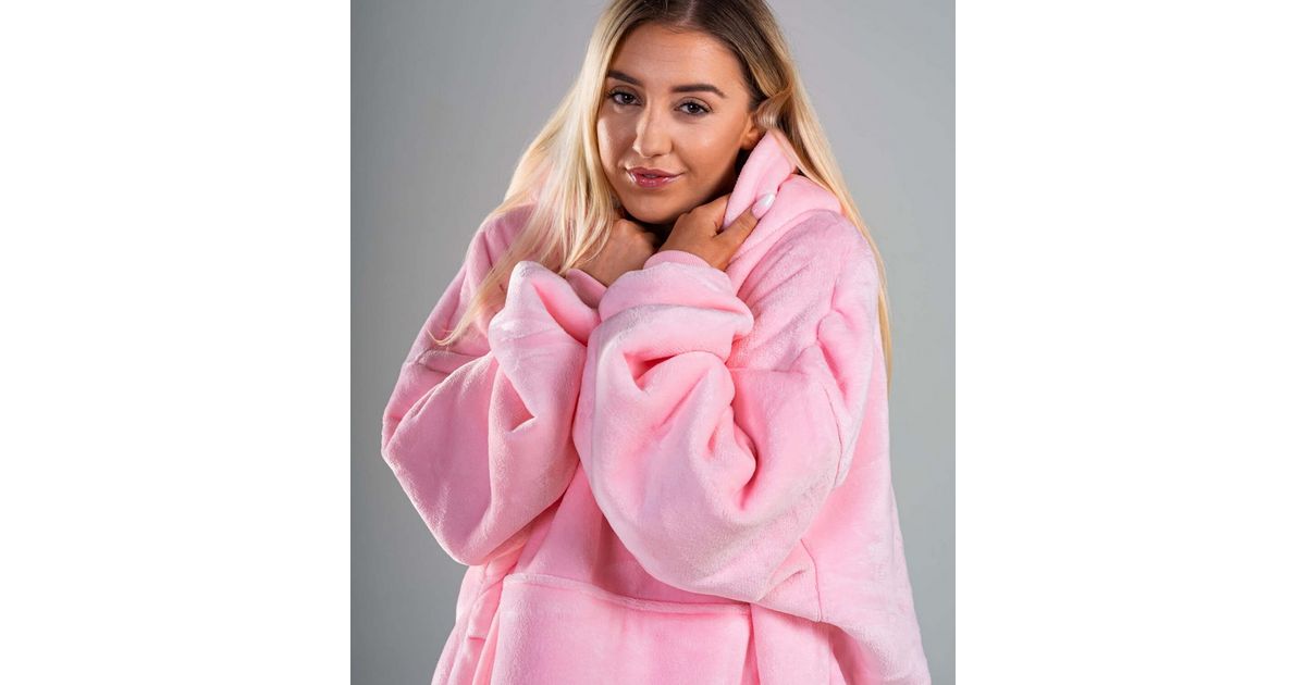 ONY Pale Pink Fleece Oversized Unisex Blanket Hoodie New Look