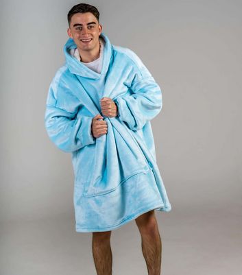 ONY Pale Blue Fleece Oversized Unisex Blanket Hoodie New Look