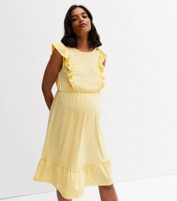 Mamalicious Pale Yellow Frill Tiered Dress New Look