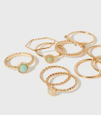 Damen Accessoires 10 Pack Gold Diamanté Gem Stacking Rings
