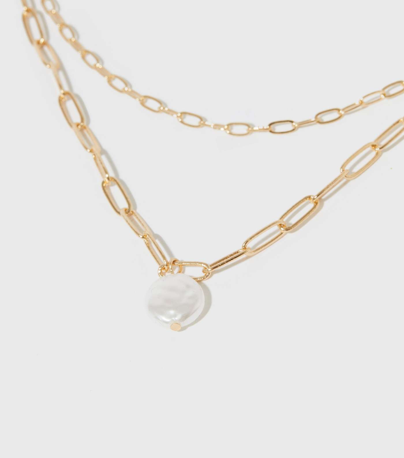 Gold Faux Pearl Pendant Layered Chain Necklace Image 2