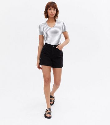 high waisted mom shorts black