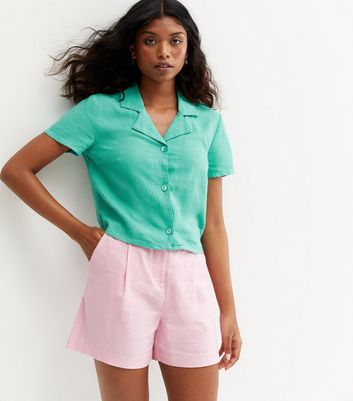 Click to view product details and reviews for Only Light Green Linen Blend Crop Shirt New Look.