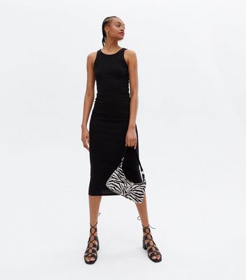 Tall Black Ribbed Sleeveless Bodycon Midi Dress
