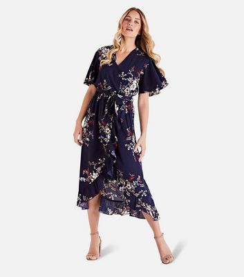 Mela navy clearance floral wrap dress