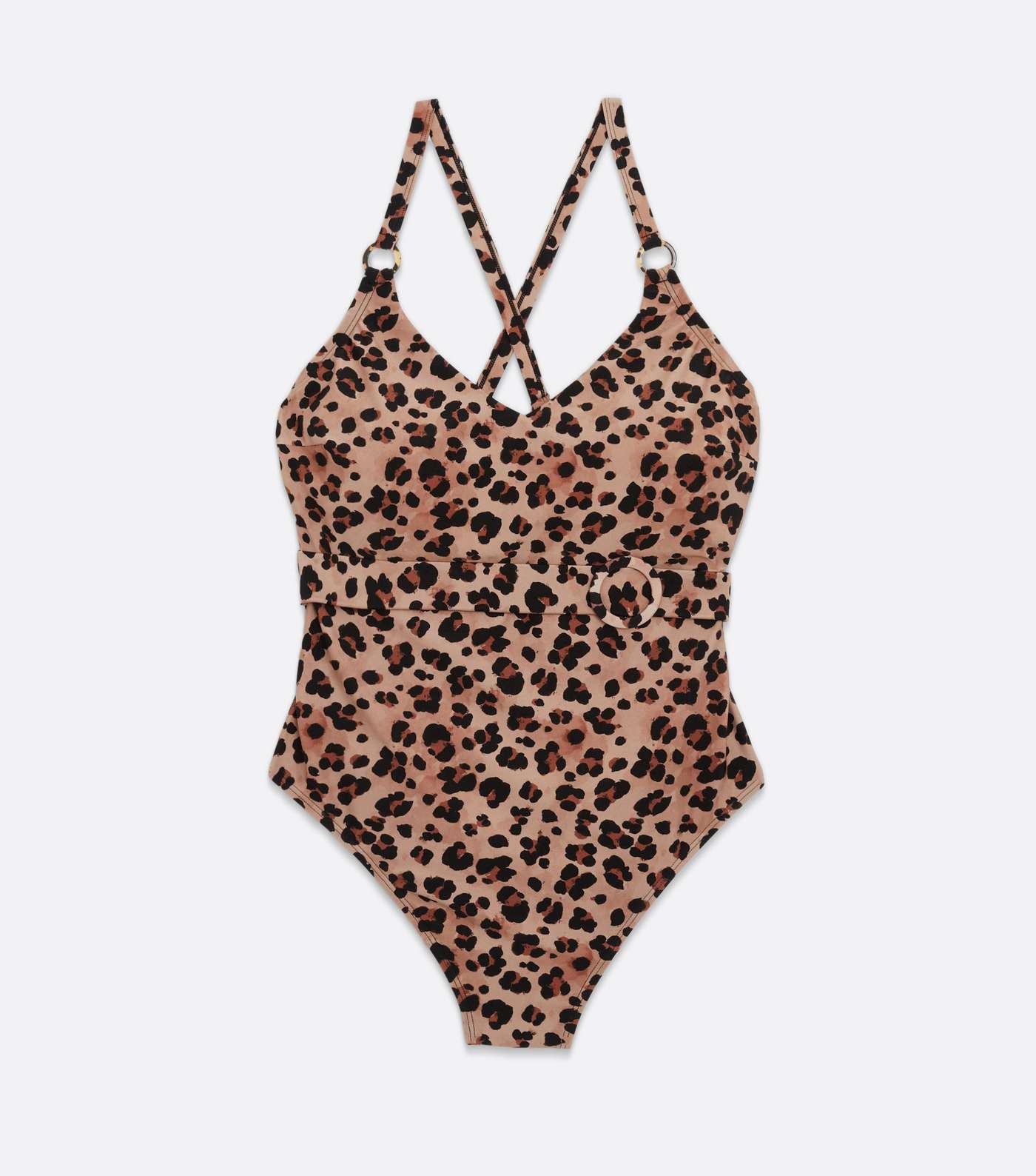 Curves Brown Leopard Print Belted Halter Swimsuit Image 5