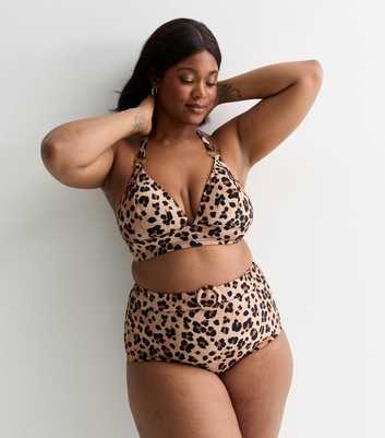 Curves Brown Leopard Print High Waist Bikini Bottoms