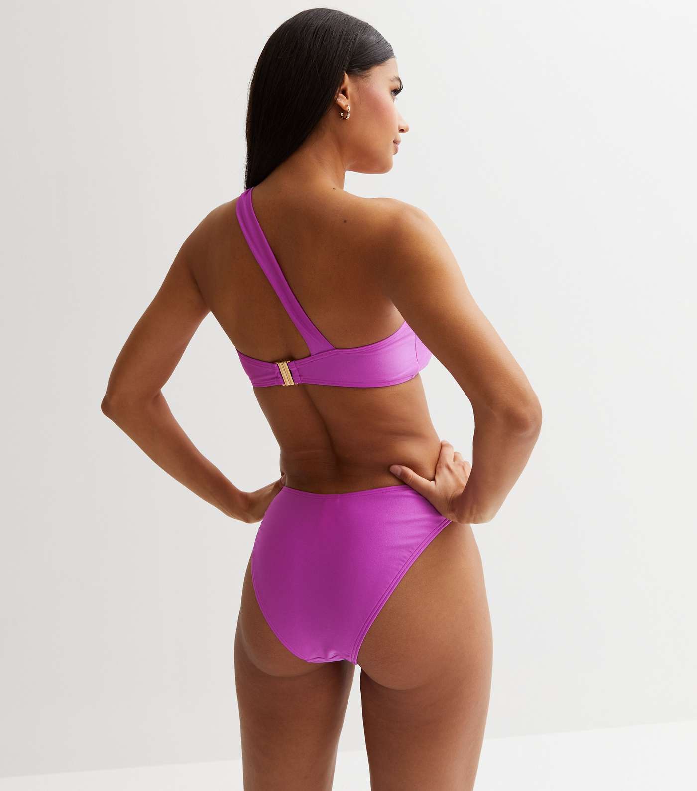 Purple One Shoulder Ring Bandeau Bikini Top Image 4