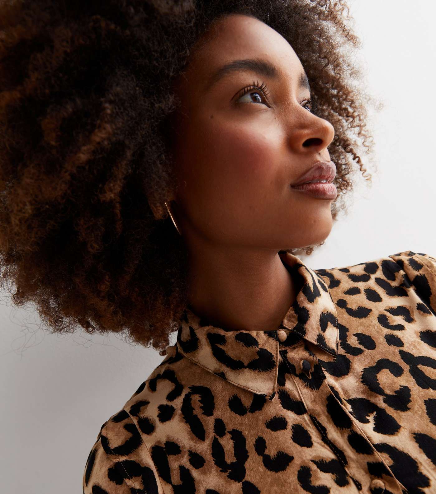 Brown Leopard Print Belted Tiered Hem Midi Shirt Dress Image 3