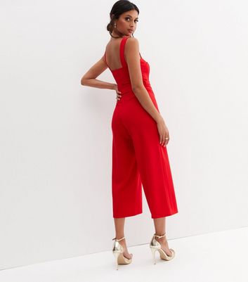 red tie waist jumpsuit