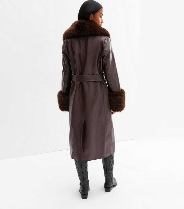 Petite Belted Faux Fur Coat