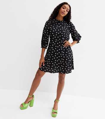 Black Heart Crepe Frill Collar 3/4 Puff Sleeve Mini Dress