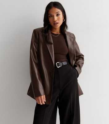 Petite Dark Brown Leather-Look Blazer