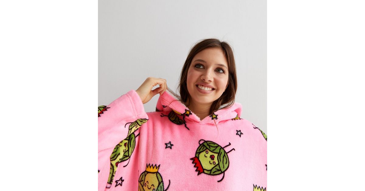 Pink Brussels Sprouts Fleece Oversized Blanket Hoodie New Look