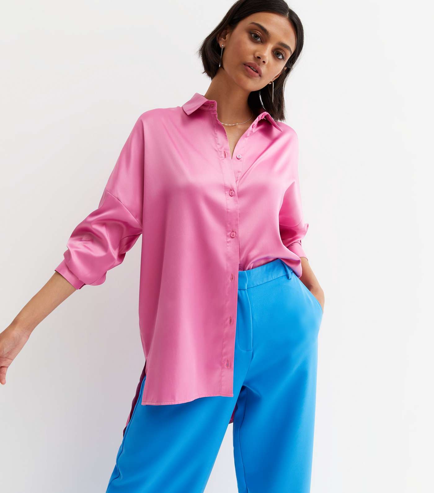 Mid Pink Satin Oversized Shirt Image 3