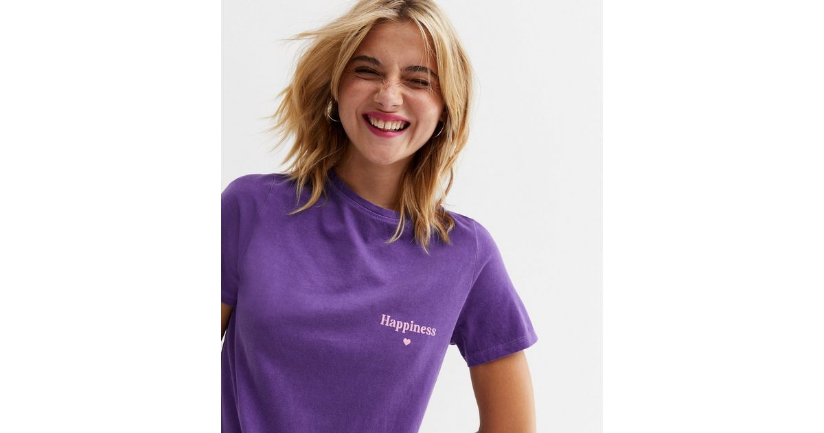 Purple Heart Happiness Logo T-Shirt | New Look