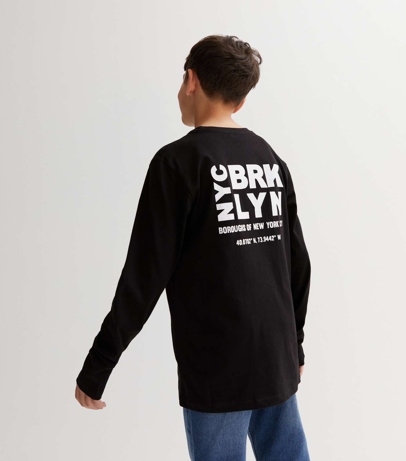 Boys Black Brooklyn Logo Long Sleeve T-Shirt Image 4