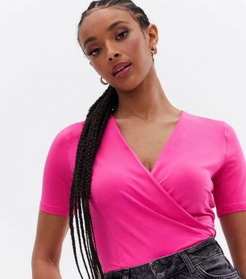 Bright Pink Slinky Wrap Bodysuit New Look