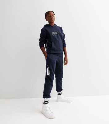 Boys Navy Limited Edition Tape Logo Hoodie and Jogger Set