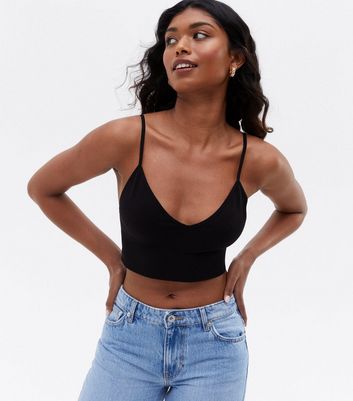 Click to view product details and reviews for Only Black Ribbed Seamless V Neck Crop Cami New Look.