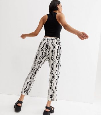 White Wave Tie Waist Joggers | New Look