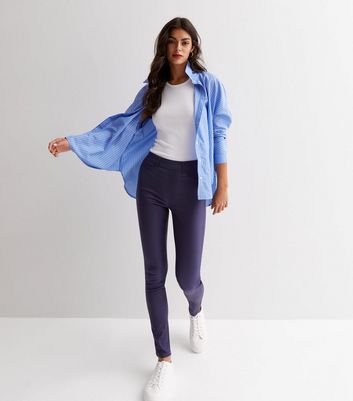 Navy Coated Leather-Look Mid Rise Lift & Shape Emilee Jeggings
