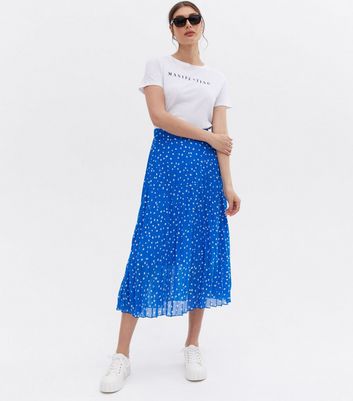 Click to view product details and reviews for Blue Spot Chiffon Pleated Midi Skirt New Look.