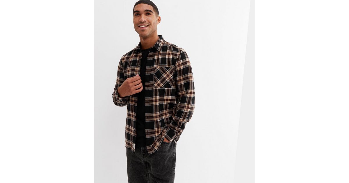 Camel Check Pocket Front Long Sleeve Shirt