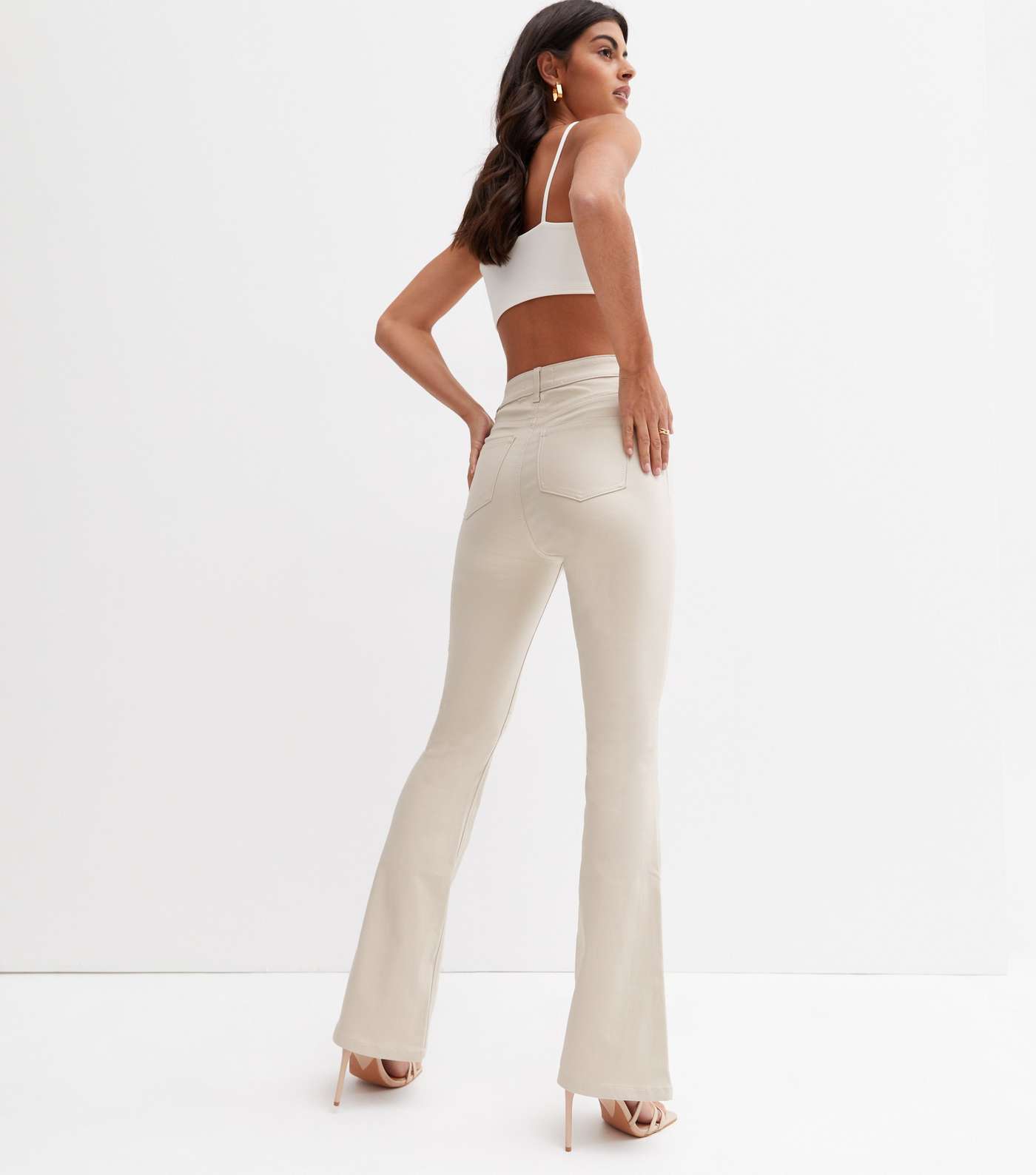 Off White Coated Leather-Look High Waist Flared Brooke Jeans Image 4