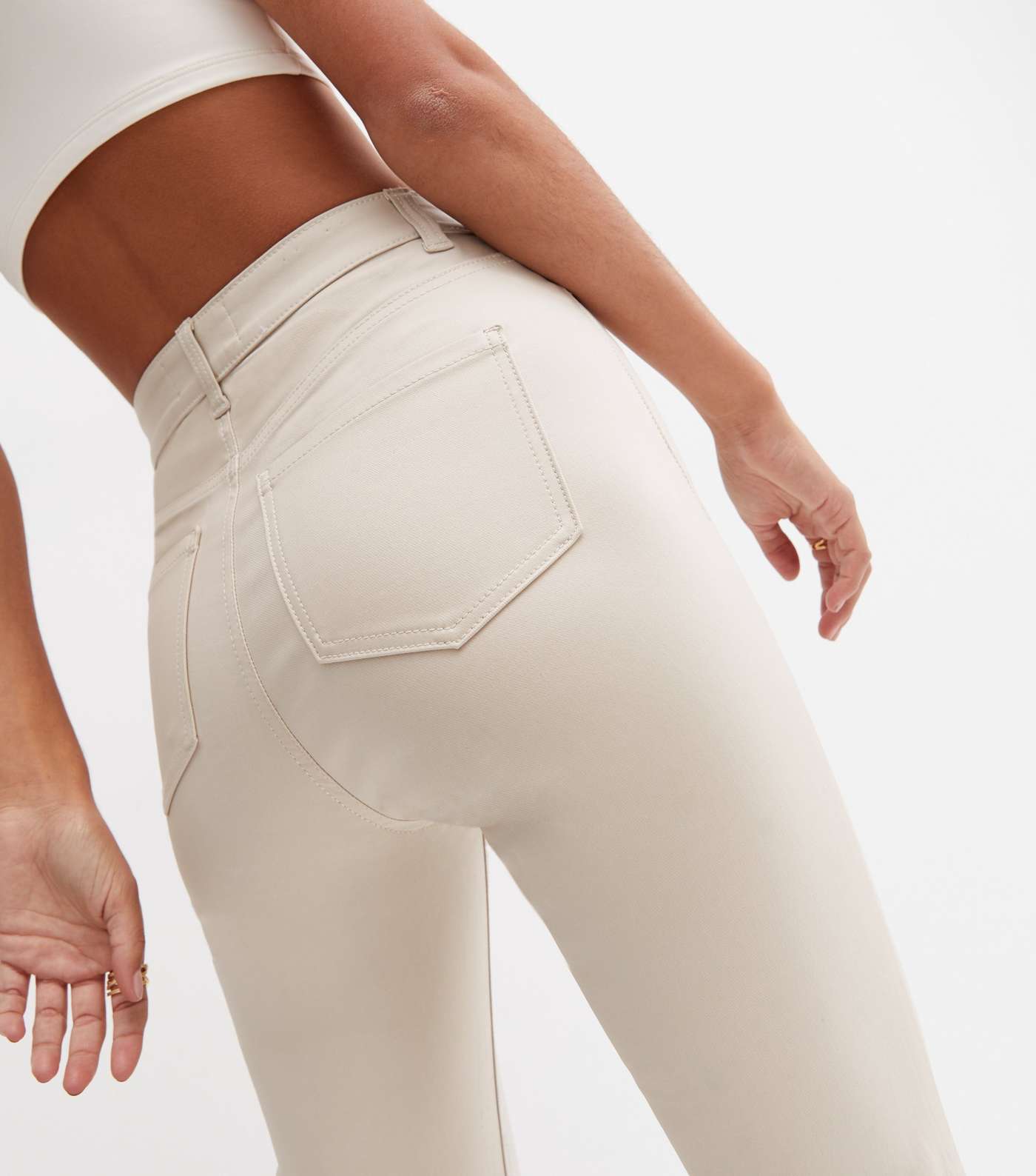 Off White Coated Leather-Look High Waist Flared Brooke Jeans Image 6