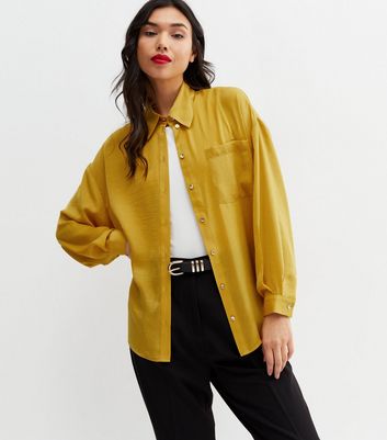 Mustard Satin Pocket Front Shirt | New Look