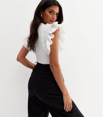 white frill sleeve bodysuit