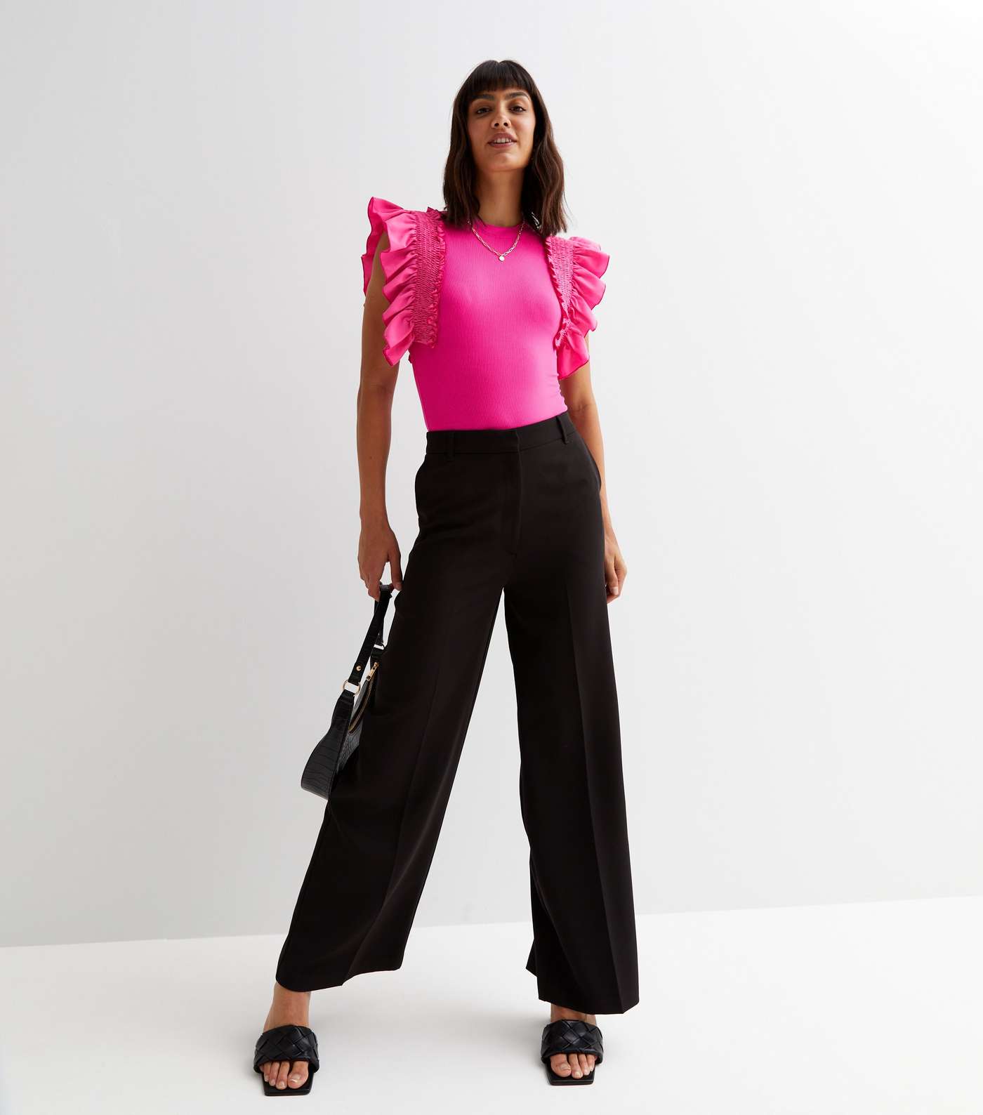 Bright Pink Poplin Frill Sleeve Bodysuit Image 3