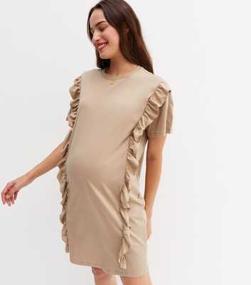 Mamalicious Maternity Light Brown Frill Mini Nursing Dress