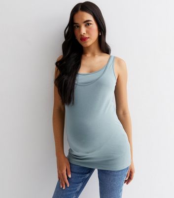 Mamalicious Maternity 2 Pack White and Blue Nursing Vest