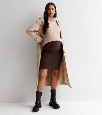 Mamalicious Maternity Dark Brown Jersey Midi Bodycon Skirt
