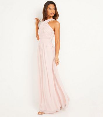 Quiz Pink Cross Front Maxi Halter Dress New Look