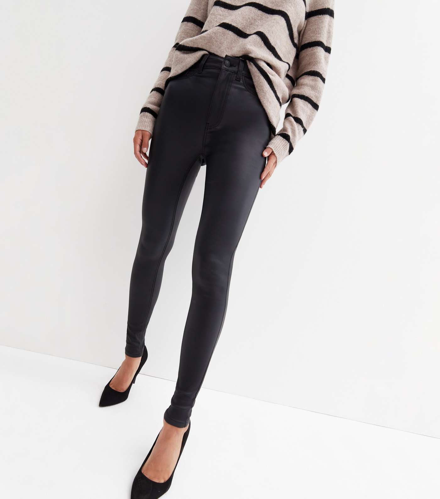 Black Coated High Waist Hallie Super Skinny Jeans Image 2