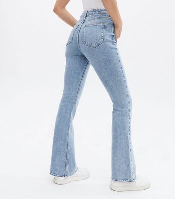 Pale Blue Frayed Hem High Waist Flared 
